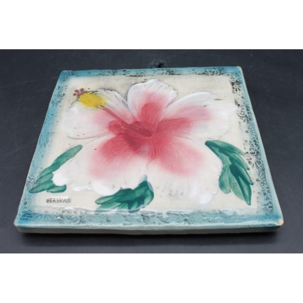 Kani of Hawaii Handmade Kona Hibiscus Ceramic Tile Trivet Wall Plaque 6x6